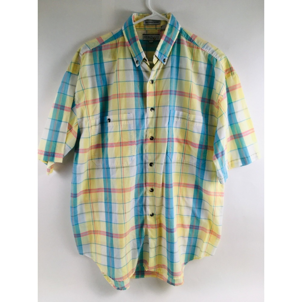 Sunday's Shirt Men's Size L Multicolor Short Sleeve Button Down Pastel VTG